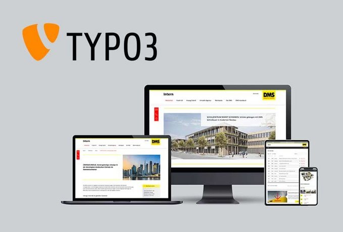 Screenshots der DMS-Website + TYPO3-Logo